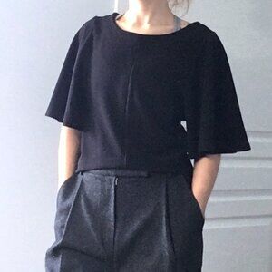 Chelsea28 Kimono Blouse Top Black Boatneck Bateau Dolman Drape Sleeve XS